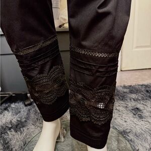 Elegant Black Lace Trim Pants